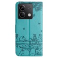 For Xiaomi Redmi Note 13 Cat Embossing Pattern Leather Phone Case with Lanyard(Blue)