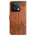 For Xiaomi Redmi Note 13 Cat Embossing Pattern Leather Phone Case with Lanyard(Brown)