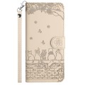 For Xiaomi Redmi Note 13 Cat Embossing Pattern Leather Phone Case with Lanyard(Beige)