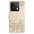 For Xiaomi Redmi Note 13 Cat Embossing Pattern Leather Phone Case with Lanyard(Beige)
