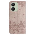 For Xiaomi Poco C65/Poco M6 Cat Embossing Pattern Leather Phone Case with Lanyard(Grey)
