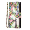 For iPhone 16 Pro Max Colored Drawing Pattern Zipper Phone Leather Case(Tree)
