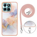 For Honor X6a Electroplating IMD TPU Phone Case with Lanyard(White Marble)