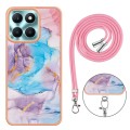 For Honor X6a Electroplating IMD TPU Phone Case with Lanyard(Blue Marble)