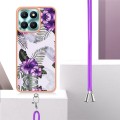 For Honor X6a Electroplating IMD TPU Phone Case with Lanyard(Purple Flower)