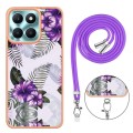 For Honor X6a Electroplating IMD TPU Phone Case with Lanyard(Purple Flower)