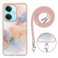 For OnePlus Nord CE3 Electroplating IMD TPU Phone Case with Lanyard(White Marble)