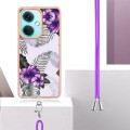 For OnePlus Nord CE3 Electroplating IMD TPU Phone Case with Lanyard(Purple Flower)