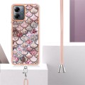 For Motorola Moto G14 Electroplating IMD TPU Phone Case with Lanyard(Pink Scales)