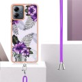 For Motorola Moto G14 Electroplating IMD TPU Phone Case with Lanyard(Purple Flower)