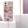 For Motorola Moto G54 Electroplating IMD TPU Phone Case with Lanyard(Pink Scales)