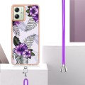 For Motorola Moto G54 Electroplating IMD TPU Phone Case with Lanyard(Purple Flower)