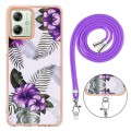 For Motorola Moto G54 Electroplating IMD TPU Phone Case with Lanyard(Purple Flower)