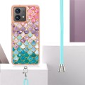 For Motorola Moto G84 Electroplating IMD TPU Phone Case with Lanyard(Colorful Scales)
