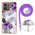 For Motorola Moto G84 Electroplating IMD TPU Phone Case with Lanyard(Purple Flower)