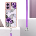 For Motorola Moto G04 4G / G24 4G Electroplating IMD TPU Phone Case with Lanyard(Purple Flower)