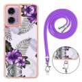 For Motorola Moto G04 4G / G24 4G Electroplating IMD TPU Phone Case with Lanyard(Purple Flower)