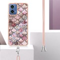 For Motorola Moto G34 Electroplating IMD TPU Phone Case with Lanyard(Pink Scales)