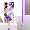 For Xiaomi 13T/13T Pro Electroplating IMD TPU Phone Case with Lanyard(Purple Flower)