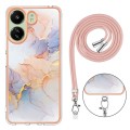 For Xiaomi Redmi 13C 4G Electroplating IMD TPU Phone Case with Lanyard(White Marble)