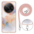 For Xiaomi Redmi A3 Electroplating IMD TPU Phone Case with Lanyard(White Marble)
