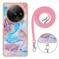 For Xiaomi Redmi A3 Electroplating IMD TPU Phone Case with Lanyard(Blue Marble)