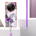 For Xiaomi Redmi A3 Electroplating IMD TPU Phone Case with Lanyard(Purple Flower)
