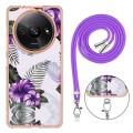 For Xiaomi Redmi A3 Electroplating IMD TPU Phone Case with Lanyard(Purple Flower)