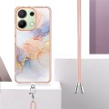 For Xiaomi Redmi Note 13 4G Global Electroplating IMD TPU Phone Case with Lanyard(White Marble)