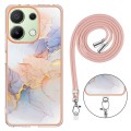 For Xiaomi Redmi Note 13 4G Global Electroplating IMD TPU Phone Case with Lanyard(White Marble)