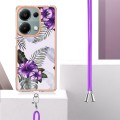 For Xiaomi Redmi Note 13 Pro 4G Global  Electroplating IMD TPU Phone Case with Lanyard(Purple Flower