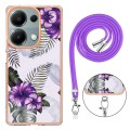 For Xiaomi Redmi Note 13 Pro 4G Global  Electroplating IMD TPU Phone Case with Lanyard(Purple Flower