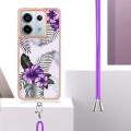 For Xiaomi Redmi Note 13 Pro 5G Global Electroplating IMD TPU Phone Case with Lanyard(Purple Flower)