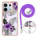 For Xiaomi Redmi Note 13 Pro 5G Global Electroplating IMD TPU Phone Case with Lanyard(Purple Flower)