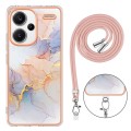 For Xiaomi Redmi Note 13 Pro+ 5G Electroplating IMD TPU Phone Case with Lanyard(White Marble)