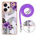 For Xiaomi Redmi Note 13 Pro+ 5G Electroplating IMD TPU Phone Case with Lanyard(Purple Flower)
