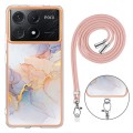 For Xiaomi  Poco X6 Pro  Electroplating IMD TPU Phone Case with Lanyard(White Marble)