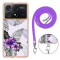 For Xiaomi  Poco X6 Pro  Electroplating IMD TPU Phone Case with Lanyard(Purple Flower)