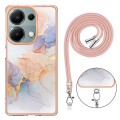 For Xiaomi Poco M6 Pro 4G Electroplating IMD TPU Phone Case with Lanyard(White Marble)