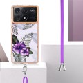 For Xiaomi Redmi K70E Electroplating IMD TPU Phone Case with Lanyard(Purple Flower)