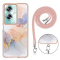 For OPPO A79 5G Global Electroplating IMD TPU Phone Case with Lanyard(White Marble)