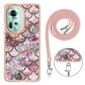 For OPPO Reno11 5G Global Electroplating IMD TPU Phone Case with Lanyard(Pink Scales)