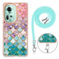 For OPPO Reno11 5G Global Electroplating IMD TPU Phone Case with Lanyard(Colorful Scales)