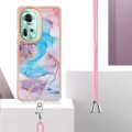 For OPPO Reno11 5G Global Electroplating IMD TPU Phone Case with Lanyard(Blue Marble)