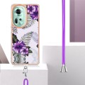 For OPPO Reno11 5G Global Electroplating IMD TPU Phone Case with Lanyard(Purple Flower)