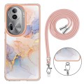 For OPPO Reno11 Pro 5G Global Electroplating IMD TPU Phone Case with Lanyard(White Marble)