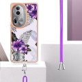 For OPPO Reno11 Pro 5G Global Electroplating IMD TPU Phone Case with Lanyard(Purple Flower)