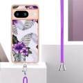 For Google Pixel 8 Electroplating IMD TPU Phone Case with Lanyard(Purple Flower)