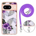 For Google Pixel 8 Electroplating IMD TPU Phone Case with Lanyard(Purple Flower)