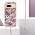 For Google Pixel 8a Electroplating IMD TPU Phone Case with Lanyard(Pink Scales)